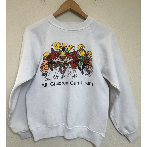 Vintage Hanes "All Children Can Learn" 90s Crewneck Sweatshirt Size Small Stains - Picture 1 of 12